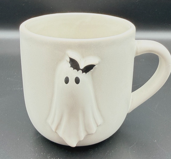 Pottery Barn Other - Pottery Barn Scary Squad White Stoneware Coffee Mug Ghost w/ Black Bat Bow 3D